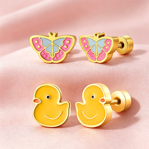 Butterfly & Yellow Duck Mismatched Enamel Stud Set